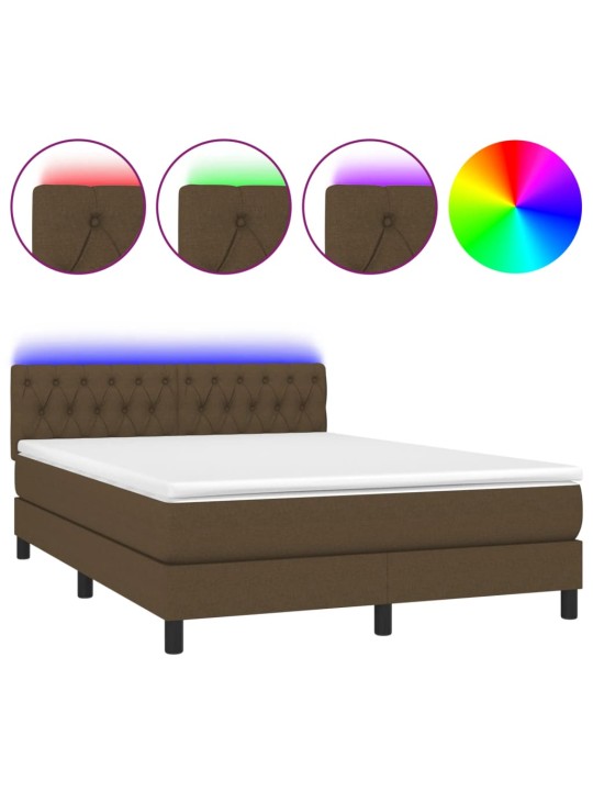 Box spring postel s matrací a LED tmavě hnědá 140x200 cm textil