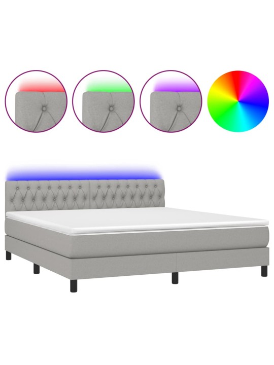 Box spring postel s matrací a LED světle šedá 160x200 cm textil