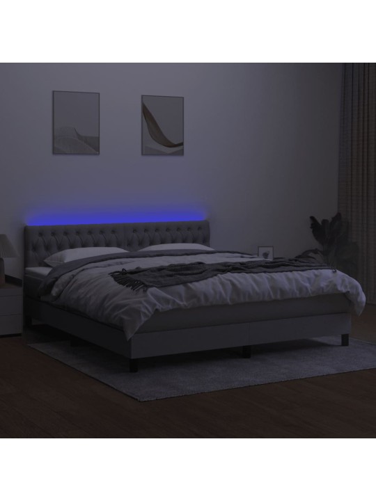 Box spring postel s matrací a LED světle šedá 160x200 cm textil