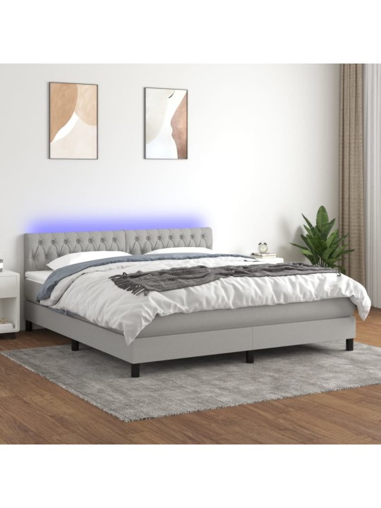 Box spring postel s matrací a LED světle šedá 160x200 cm textil