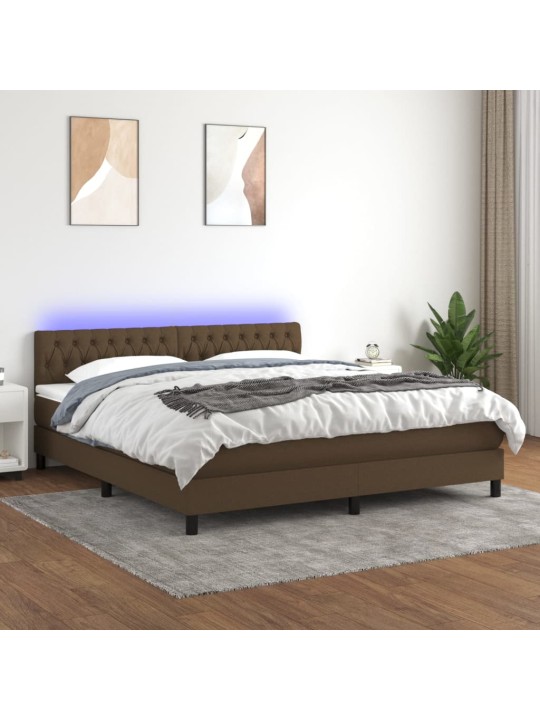Box spring postel s matrací a led tmavě hnědá 160x200 cm textil