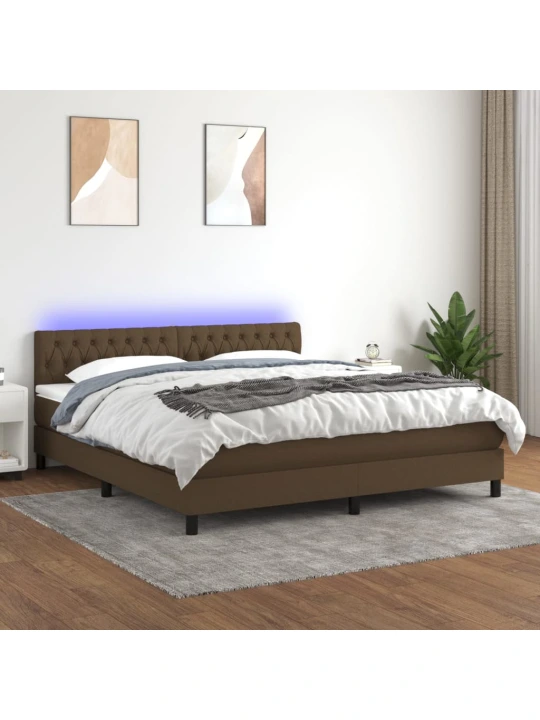 Box spring postel s matrací a led tmavě hnědá 160x200 cm textil