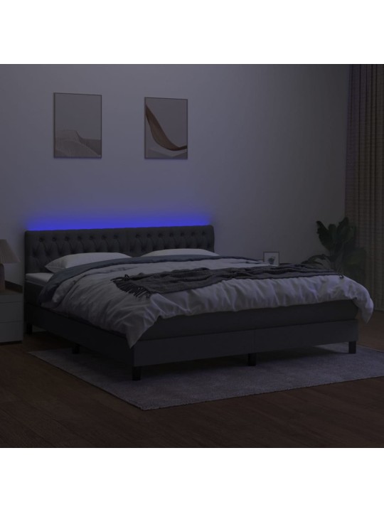 Box spring postel s matrací a LED tmavě šedá 180x200 cm textil