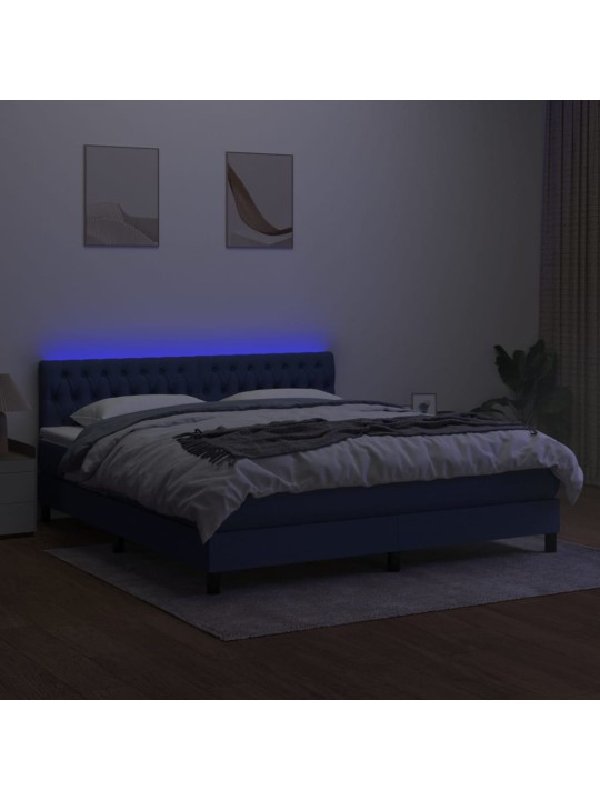 Box spring postel s matrací a LED modrá 180x200 cm textil