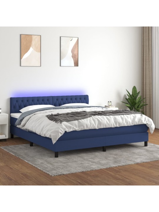 Box spring postel s matrací a LED modrá 180x200 cm textil