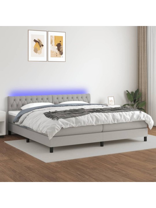 Box spring postel s matrací a LED světle šedá 200x200 cm textil