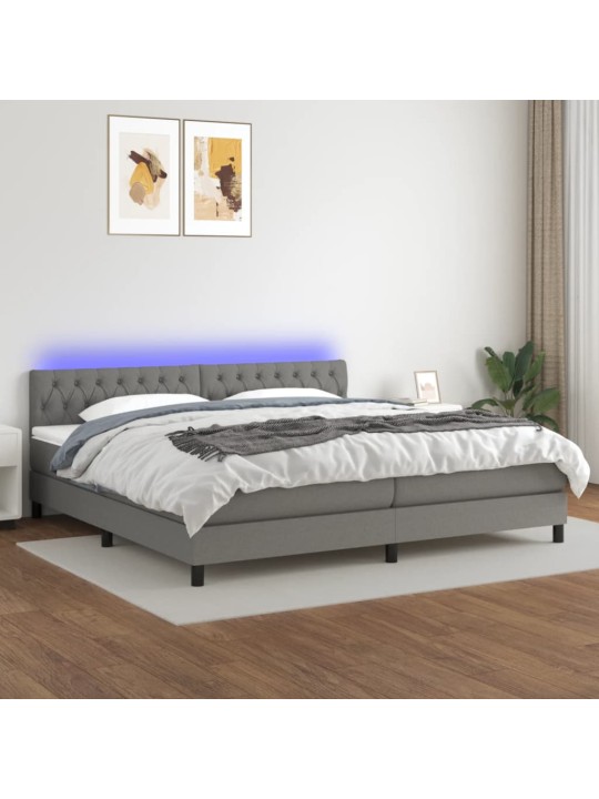 Box spring postel s matrací a LED tmavě šedá 200x200 cm textil