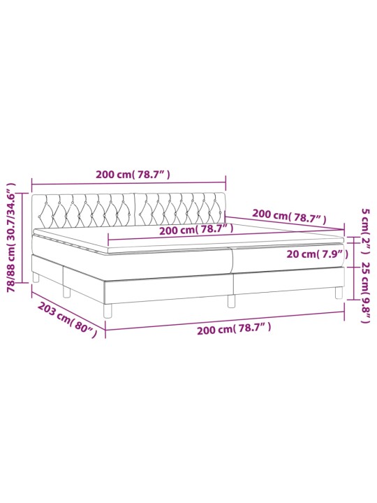 Box spring postel s matrací a LED černá 200x200 cm textil