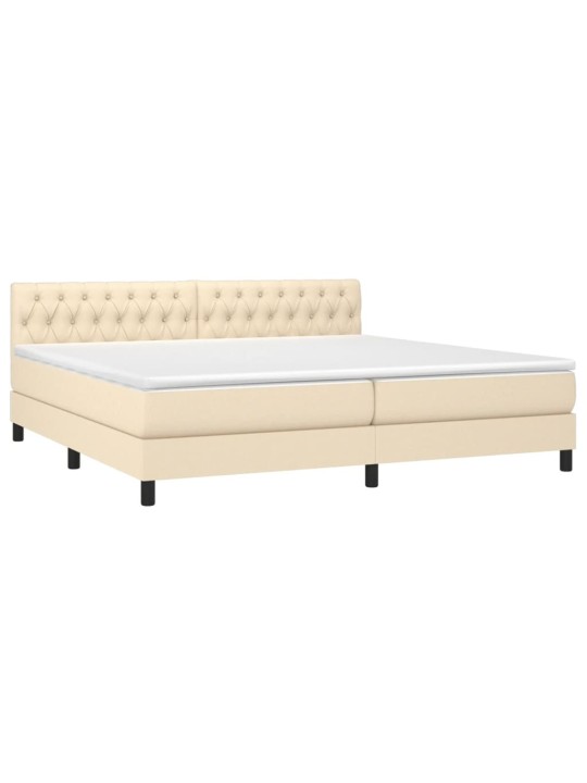 Box spring postel s matrací a LED krémová 200x200 cm textil
