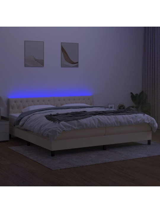 Box spring postel s matrací a LED krémová 200x200 cm textil