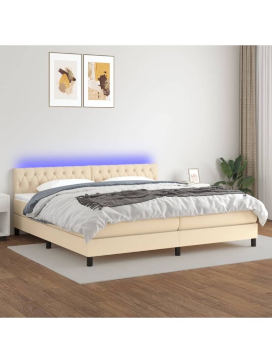 Box spring postel s matrací a LED krémová 200x200 cm textil