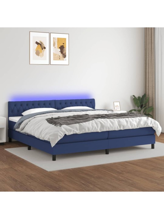 Box spring postel s matrací a LED modrá 200x200 cm textil