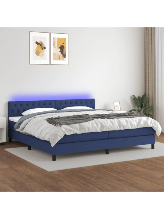 Box spring postel s matrací a LED modrá 200x200 cm textil