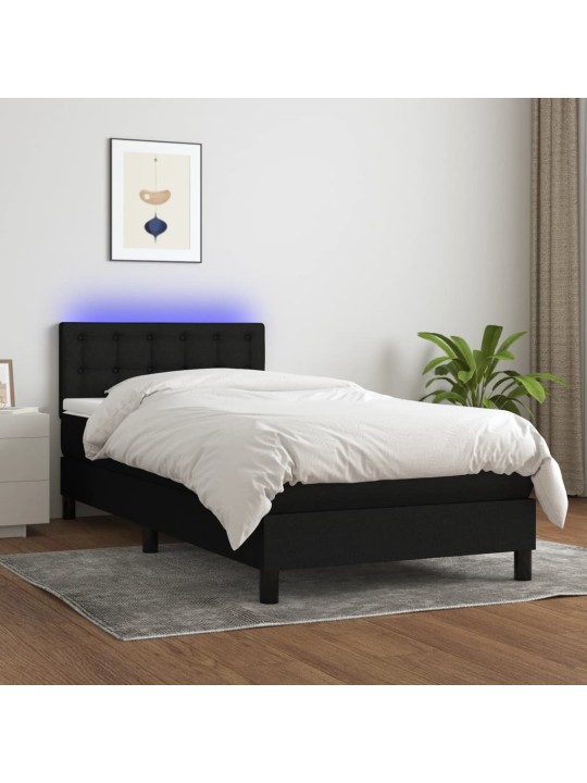 Box spring postel s matrací a LED černá 80 x 200 cm textil