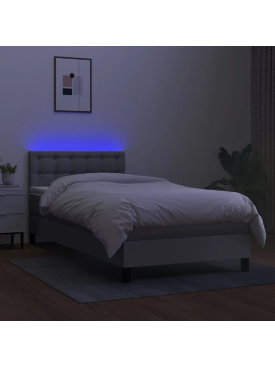Box spring postel s matrací a LED světle šedá 90x190 cm textil