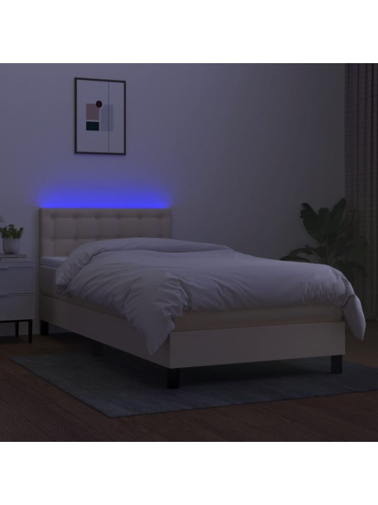 Box spring postel s matrací a LED krémová 90x190 cm textil