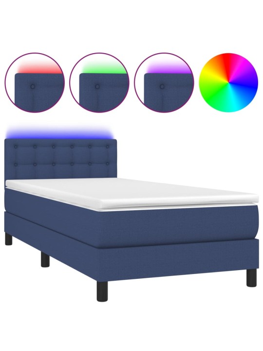 Box spring postel s matrací a LED modrá 90x190 cm textil