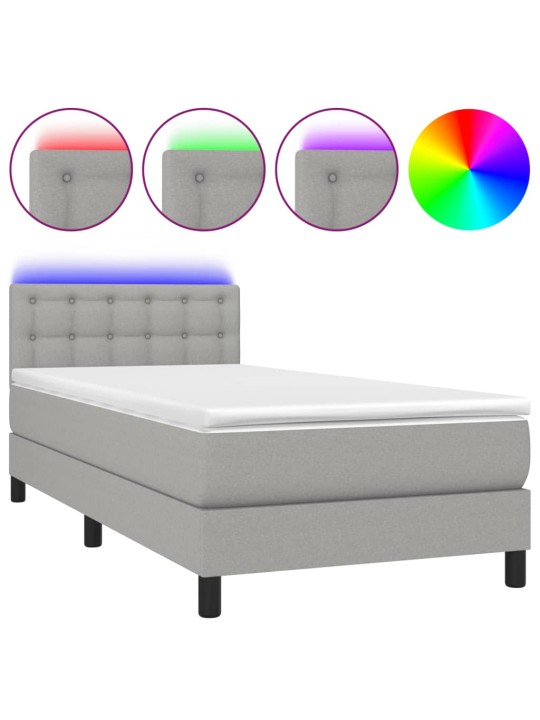 Box spring postel s matrací a LED světle šedá 100x200 cm textil