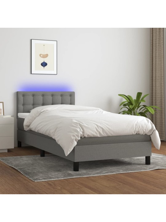 Box spring postel s matrací a LED tmavě šedá 100x200 cm textil