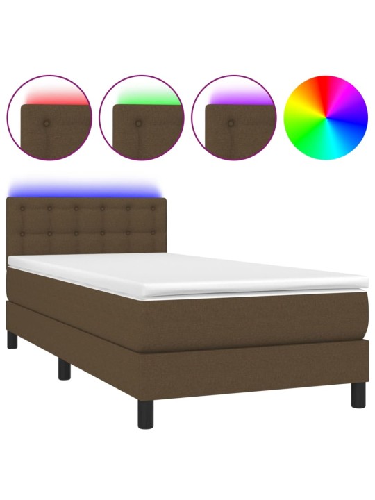Box spring postel s matrací a LED tmavě hnědá 100x200 cm textil