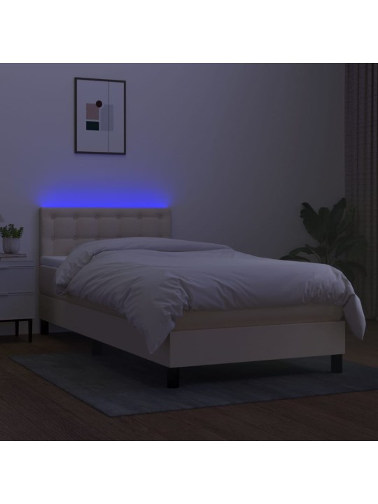 Box spring postel s matrací a LED krémová 100x200 cm textil