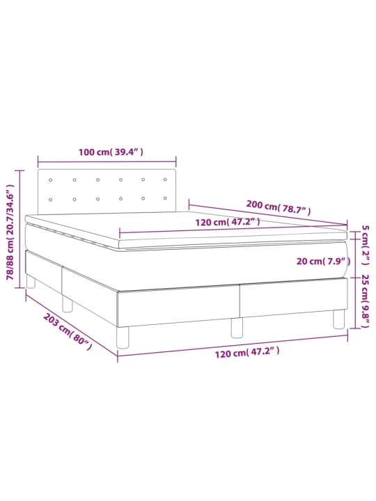 Box spring postel s matrací a LED taupe 120 x 200 cm textil