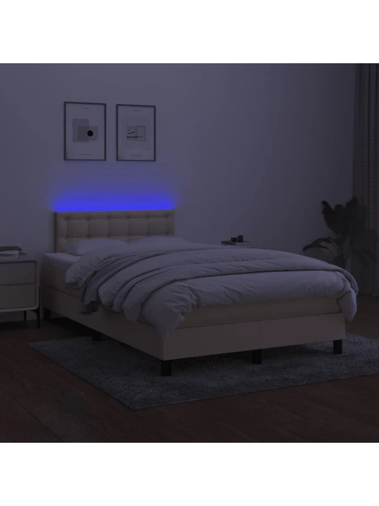 Box spring postel s matrací a LED krémová 120 x 200 cm textil