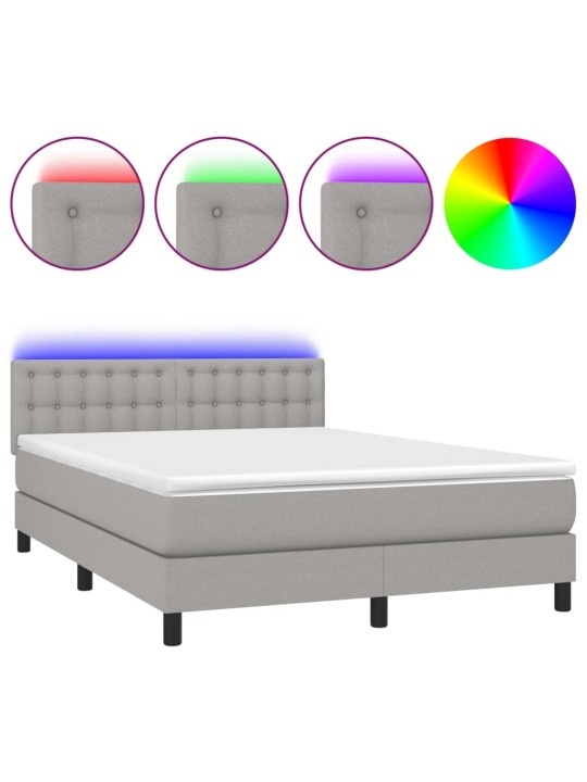 Box spring postel s matrací a LED světle šedá 140x190 cm textil