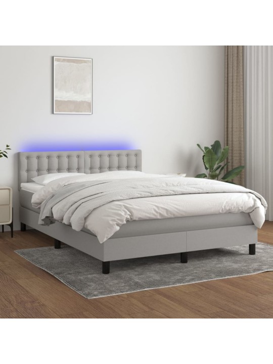 Box spring postel s matrací a LED světle šedá 140x190 cm textil