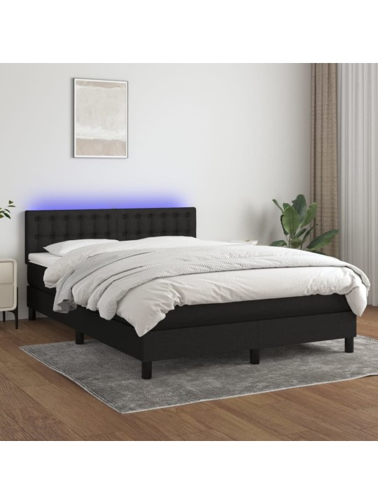 Box spring postel s matrací a LED černá 140x190 cm textil