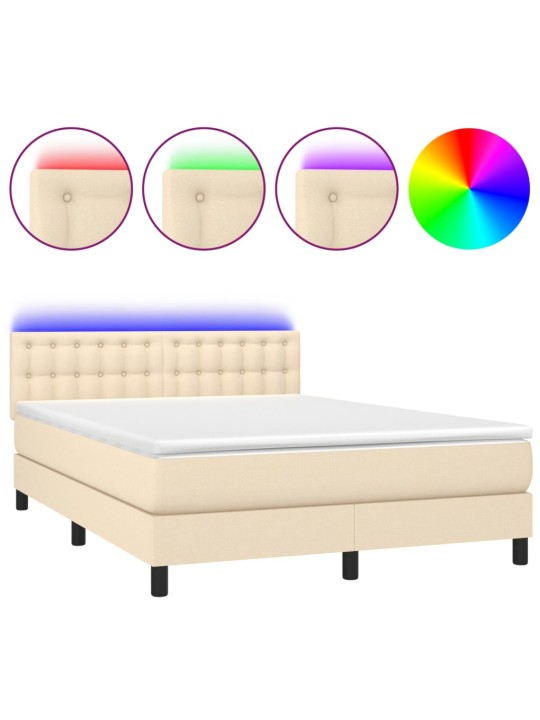 Box spring postel s matrací a LED krémová 140x190 cm textil
