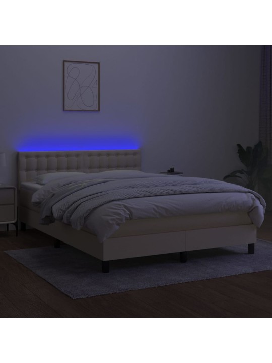 Box spring postel s matrací a LED krémová 140x190 cm textil