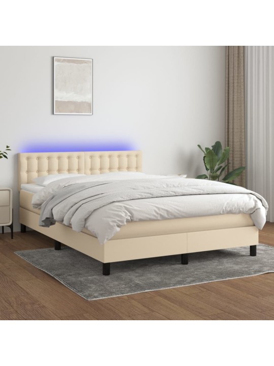 Box spring postel s matrací a LED krémová 140x190 cm textil