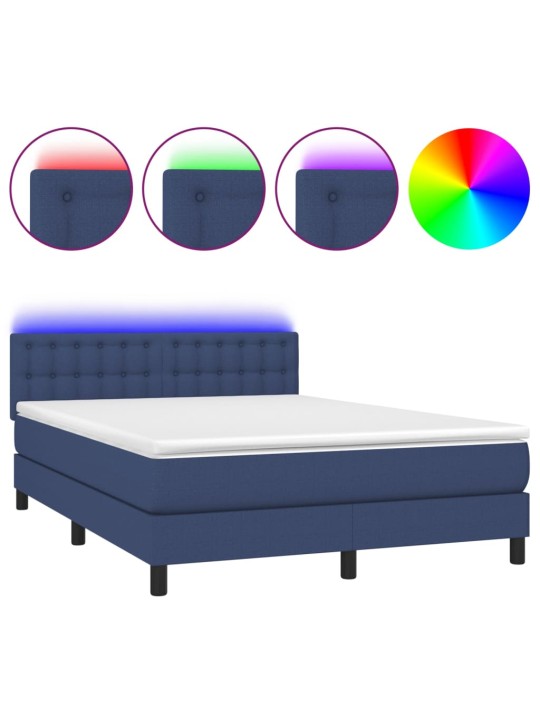 Box spring postel s matrací a LED modrá 140x190 cm textil