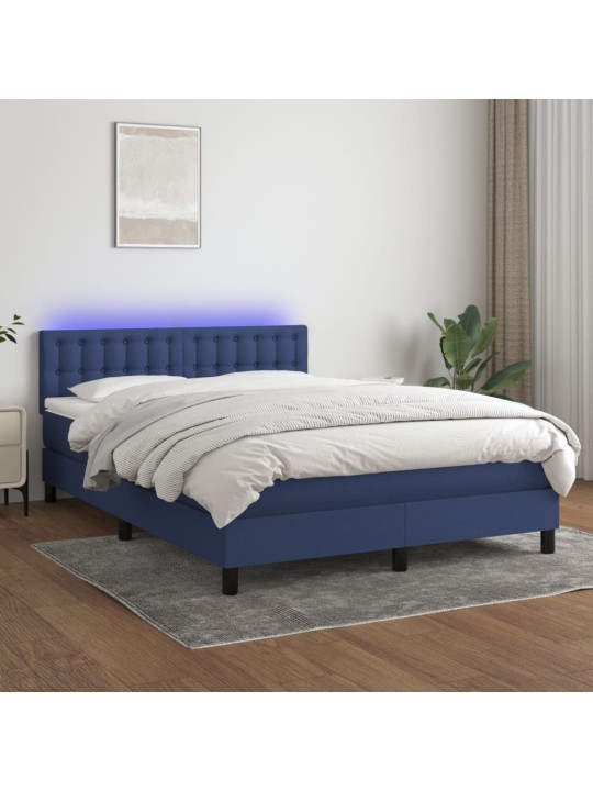 Box spring postel s matrací a LED modrá 140x190 cm textil