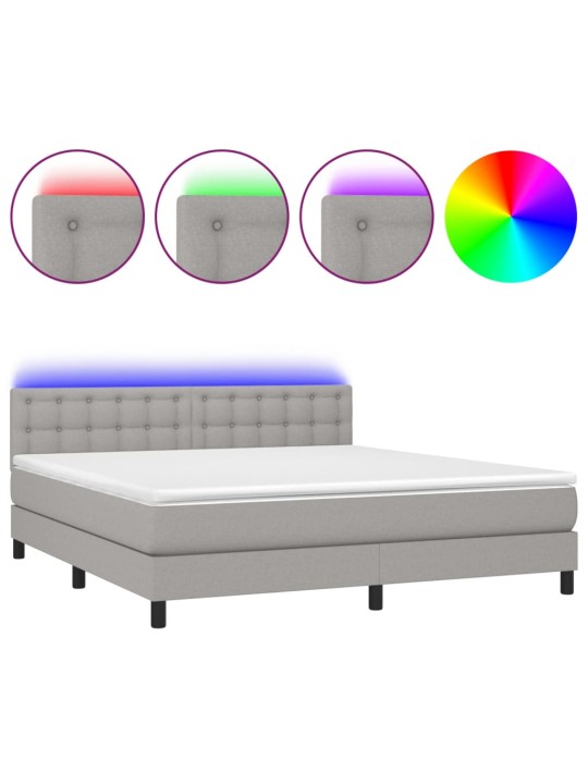 Box spring postel s matrací a LED světle šedá 160x200 cm textil