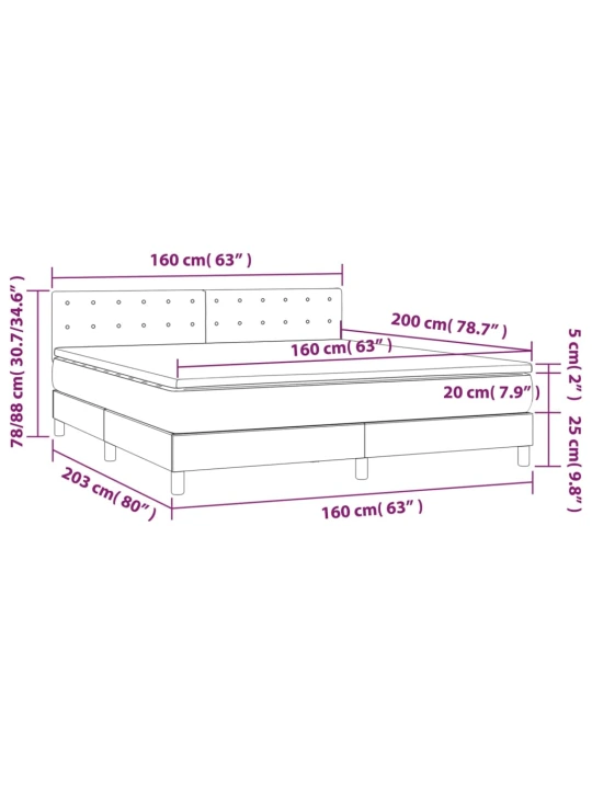 Box spring postel s matrací a LED světle šedá 160x200 cm textil
