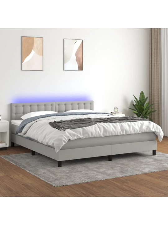 Box spring postel s matrací a LED světle šedá 160x200 cm textil
