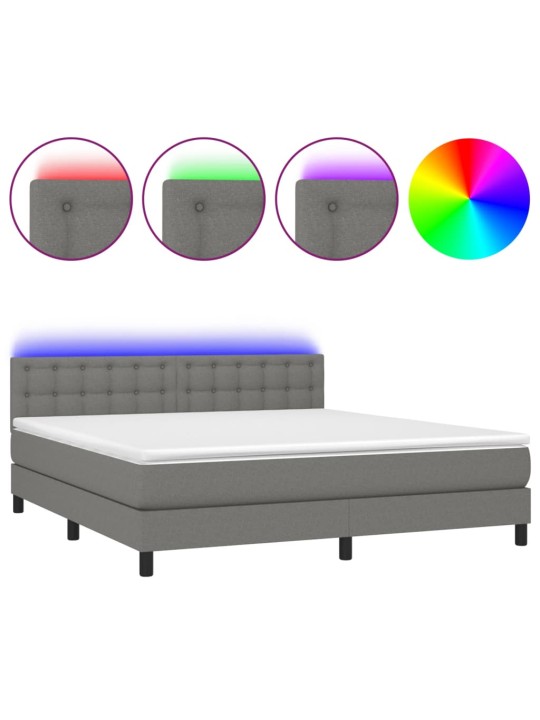 Box spring postel s matrací a LED tmavě šedá 160x200 cm textil