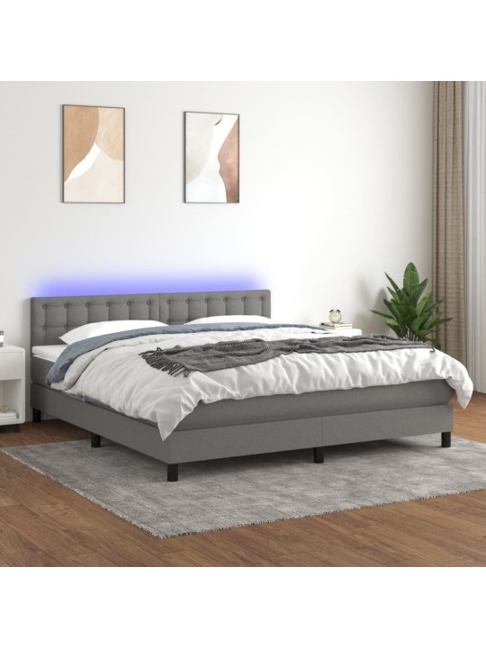 Box spring postel s matrací a LED tmavě šedá 160x200 cm textil