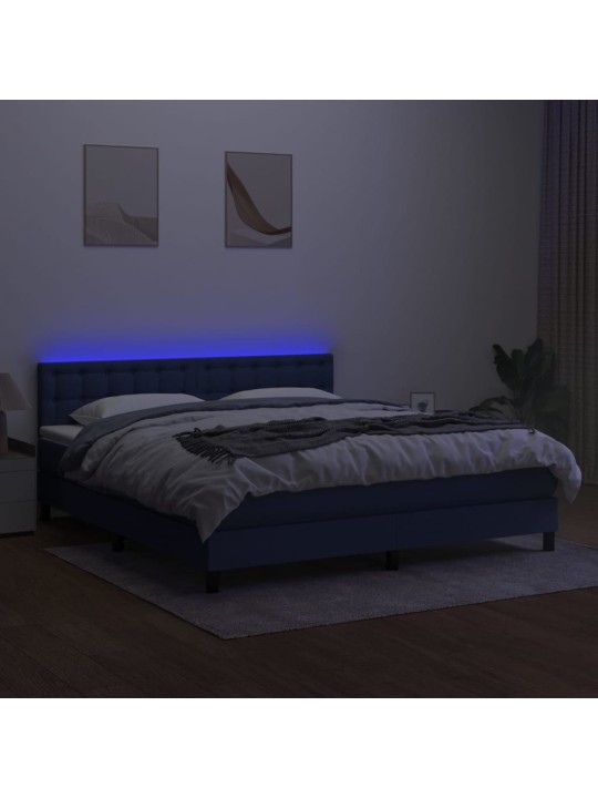 Box spring postel s matrací a LED modrá 160x200 cm textil