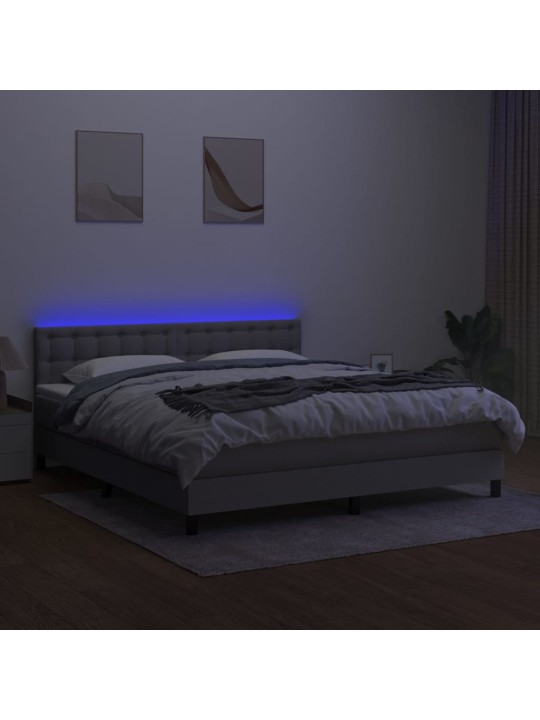 Box spring postel s matrací a LED světle šedá 180x200 cm textil