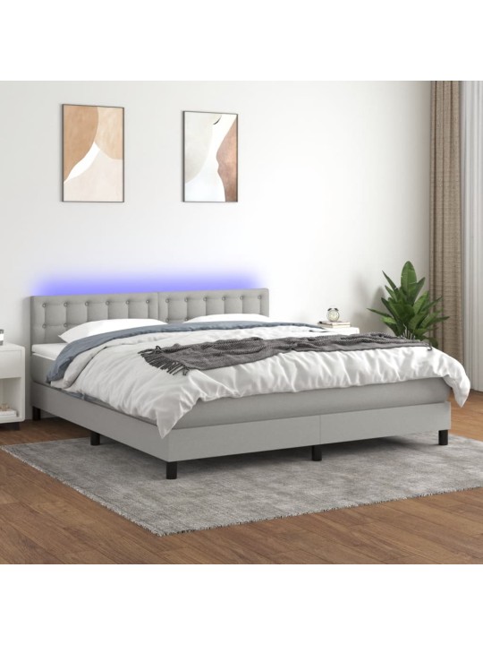 Box spring postel s matrací a LED světle šedá 180x200 cm textil