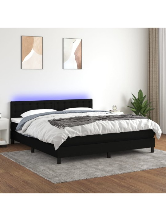 Box spring postel s matrací a LED černá 180x200 cm textil