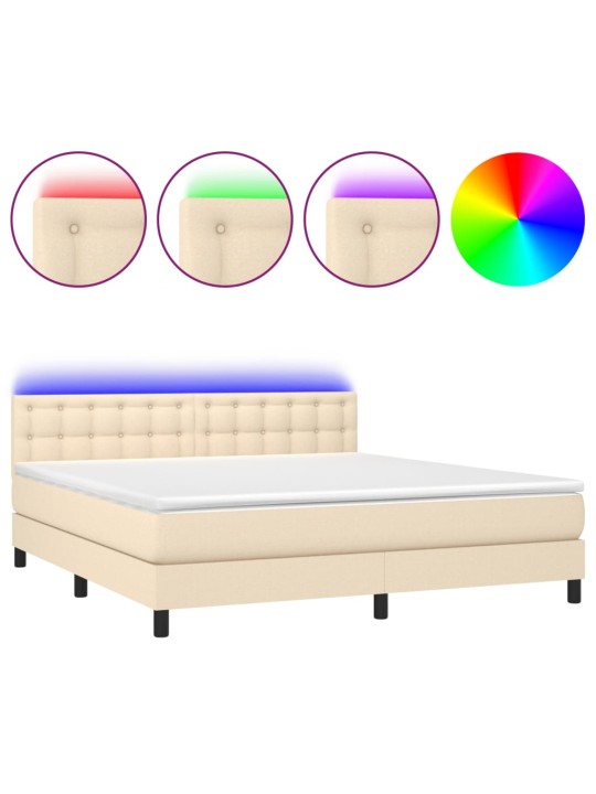 Box spring postel s matrací a LED krémová 180x200 cm textil