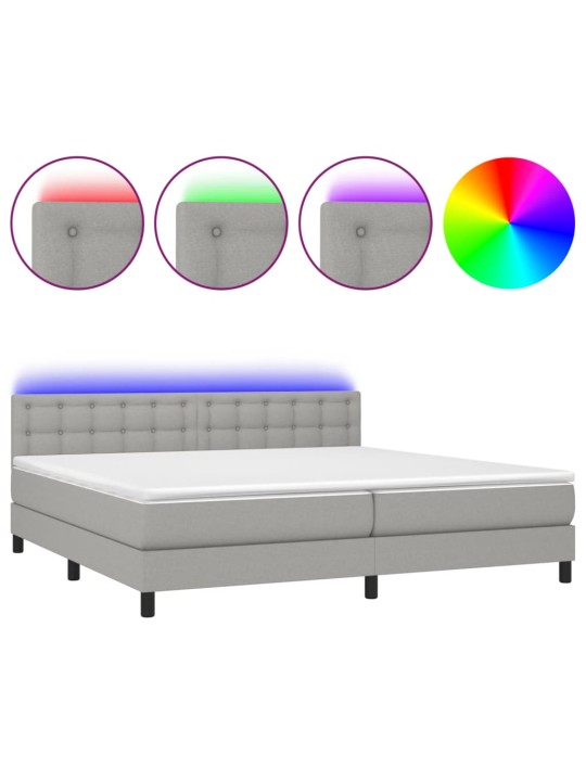 Box spring postel s matrací a LED světle šedá 200x200 cm textil