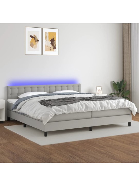 Box spring postel s matrací a LED světle šedá 200x200 cm textil
