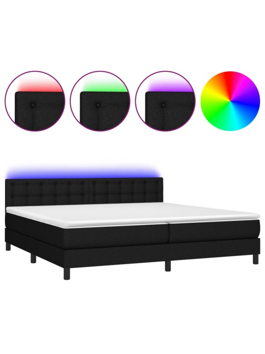 Box spring postel s matrací a LED černá 200x200 cm textil
