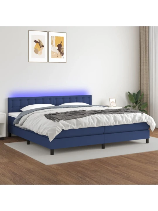Box spring postel s matrací a led modrá 200x200 cm textil