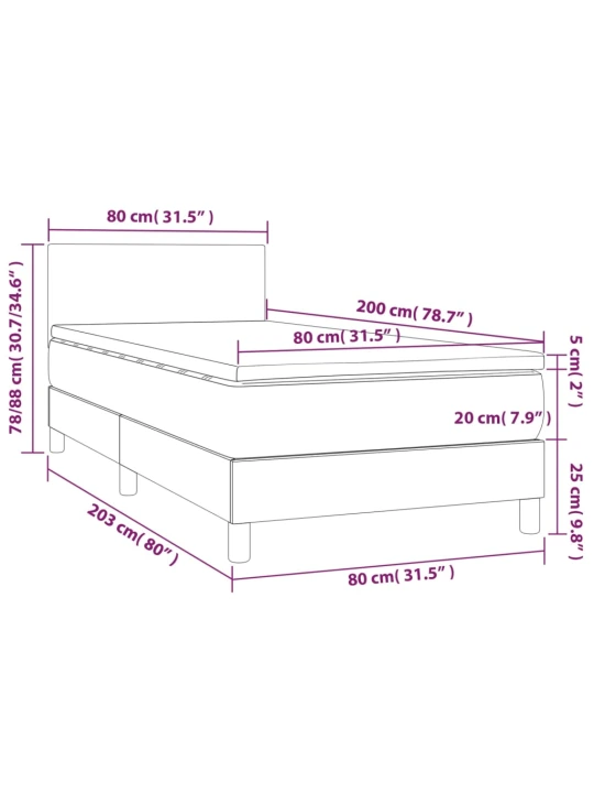 Box spring postel s matrací a LED světle šedá 80x200 cm textil